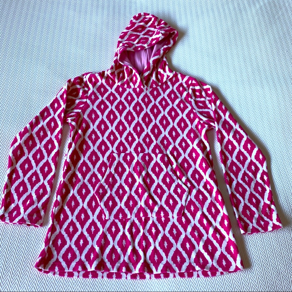 L&D Beach Coverup with hoodie. Pink/White. Size 12